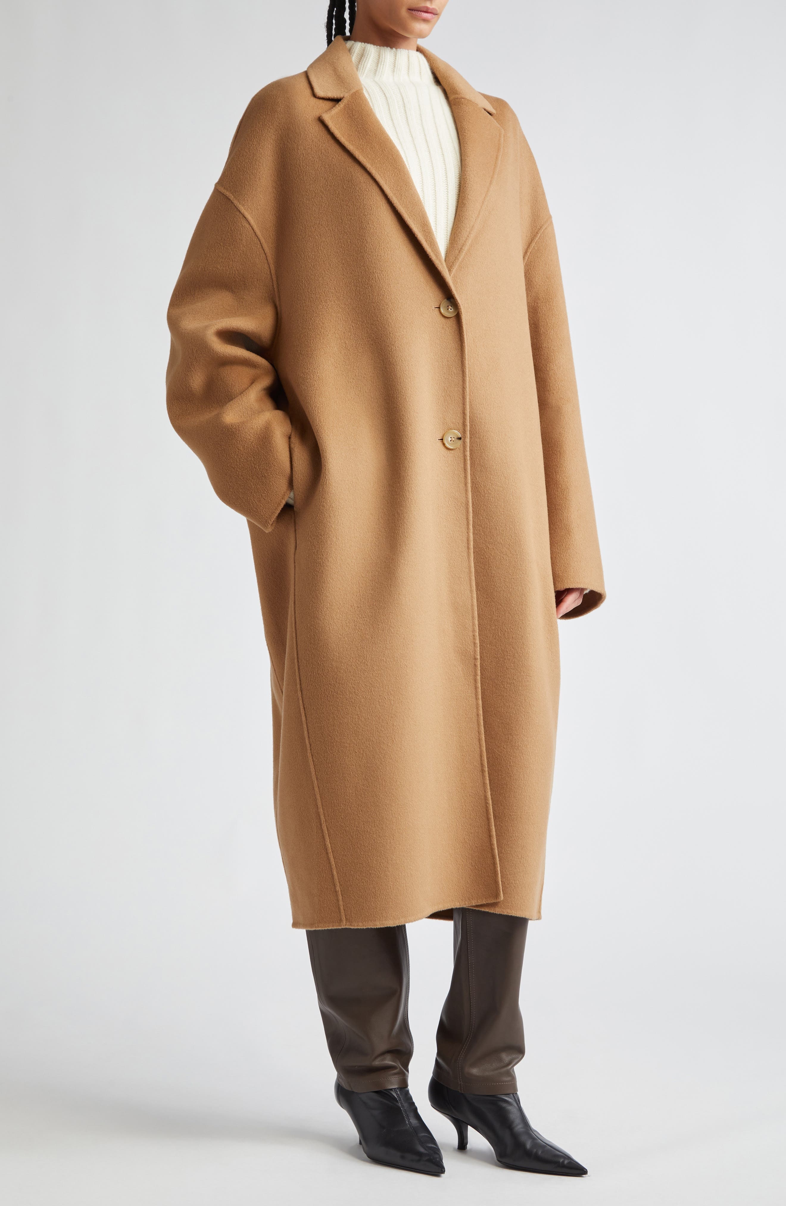 TOTEME Double Face Wool Cocoon Coat in Camel at Nordstrom - 5