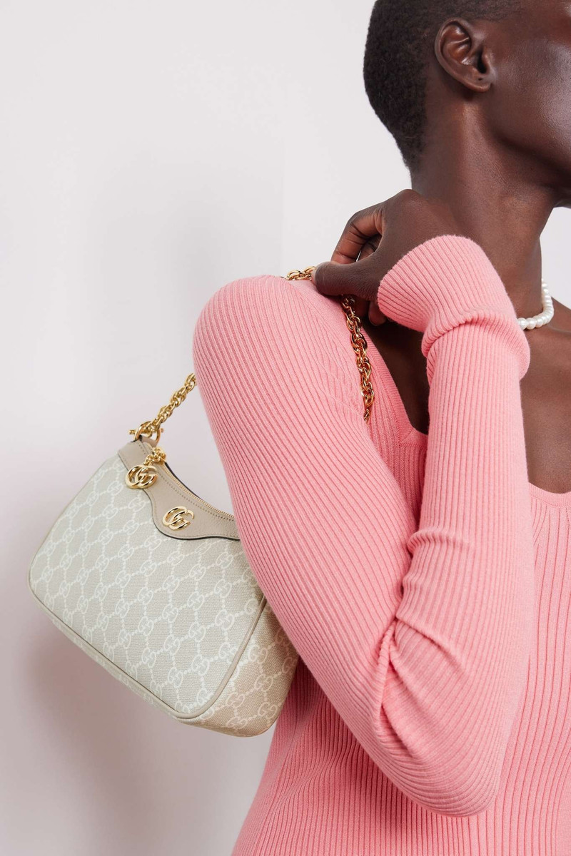 GUCCI Ophidia textured leather-trimmed printed coated-canvas shoulder bag outlook