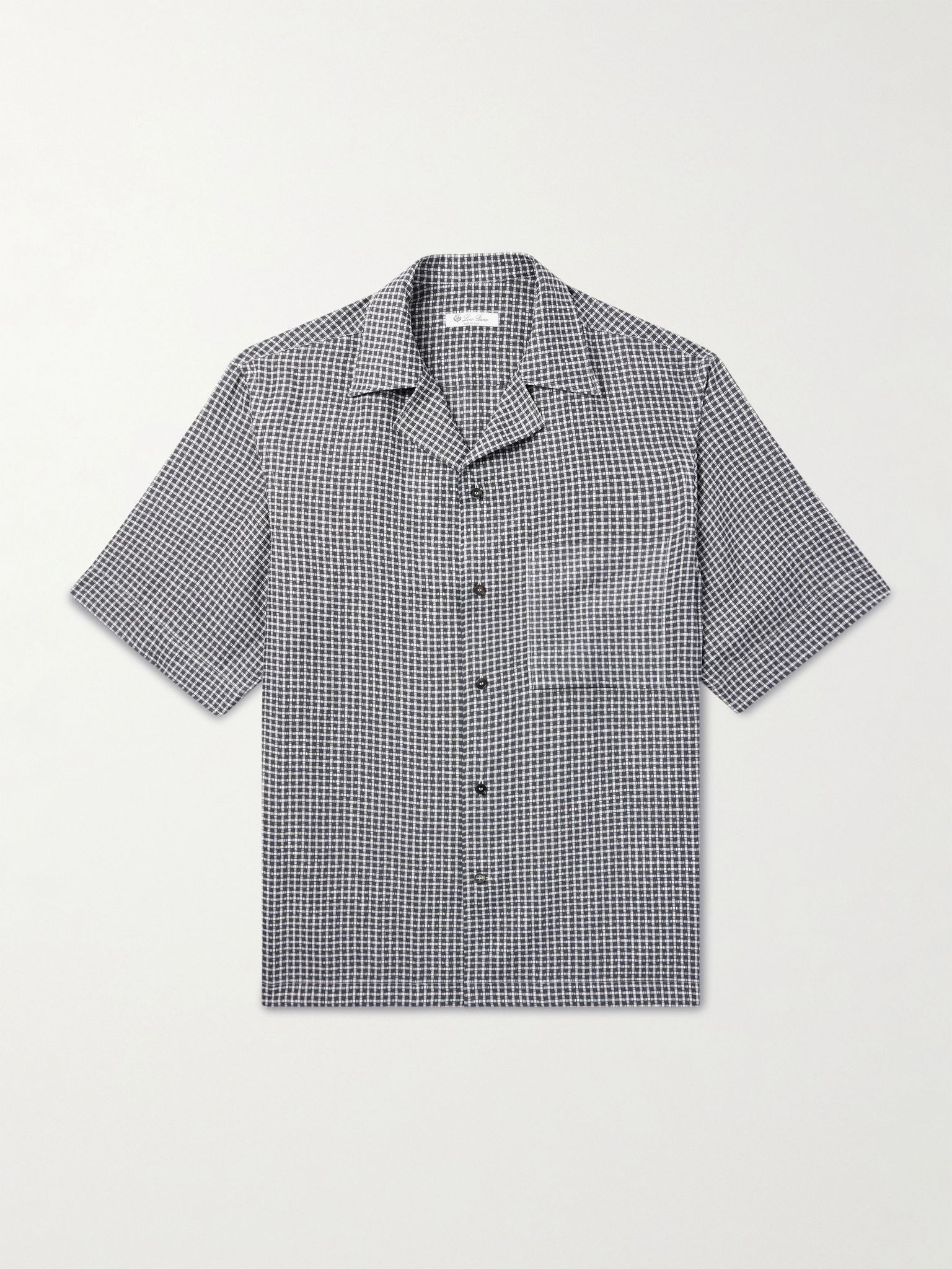 Federico Camp-Collar Checked Linen Shirt Midnight blue - 1