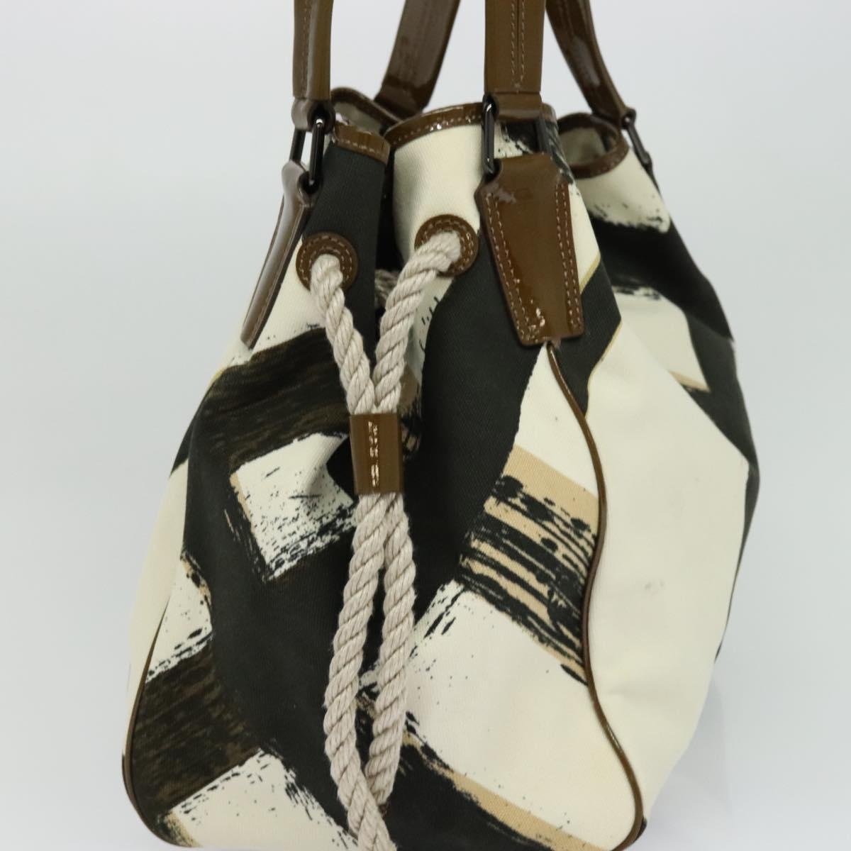 Burberry Tote Bag Canvas Enamel White Black Khaki - 4