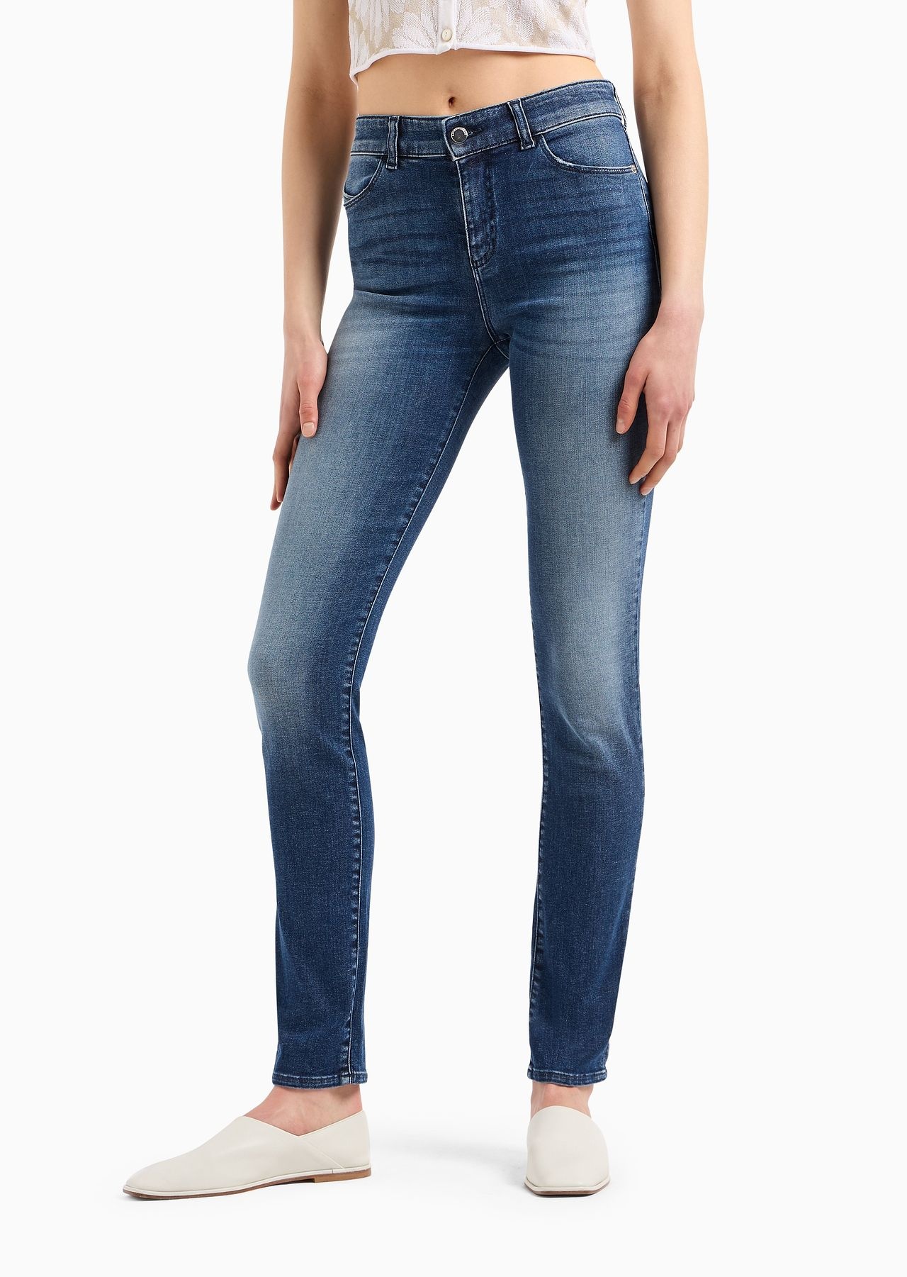 J18 High-rise, skinny-leg jeans in a worn-look denim - 2
