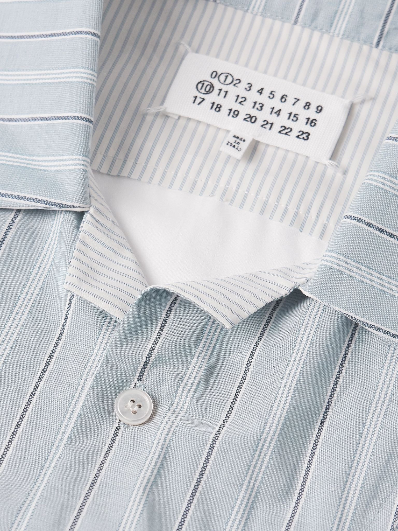 Camp-Collar Patchwork Striped Cotton-Poplin Shirt Blue - 4