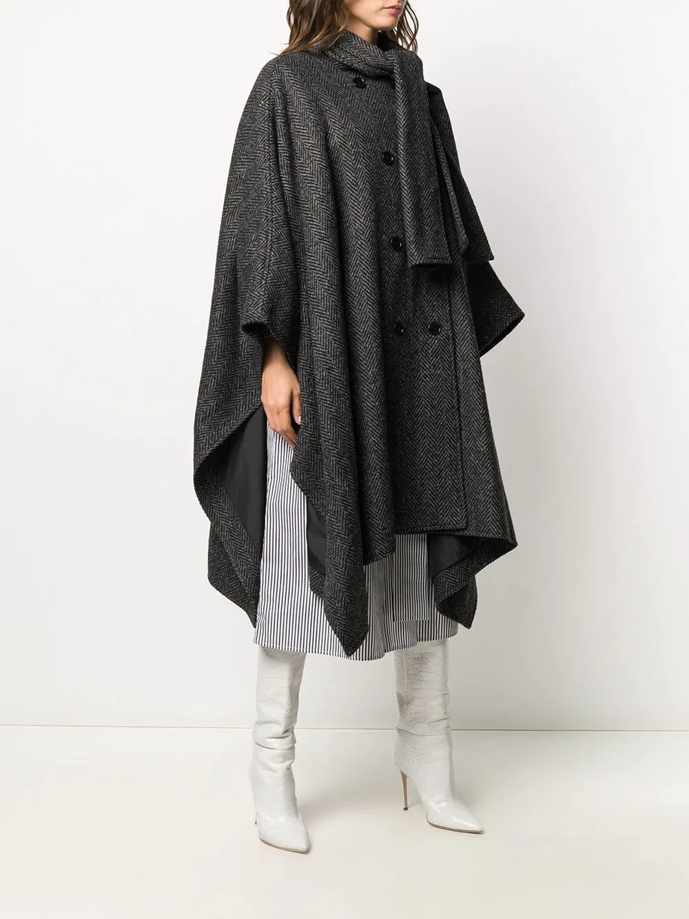 patterned shawl collar oversized coat - 3