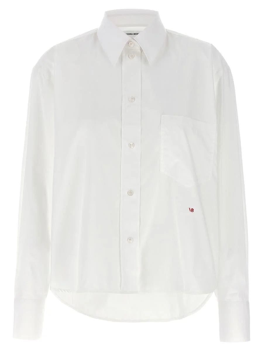 Victoria Beckham Cropped Shirt With Logo Embroidery - 1