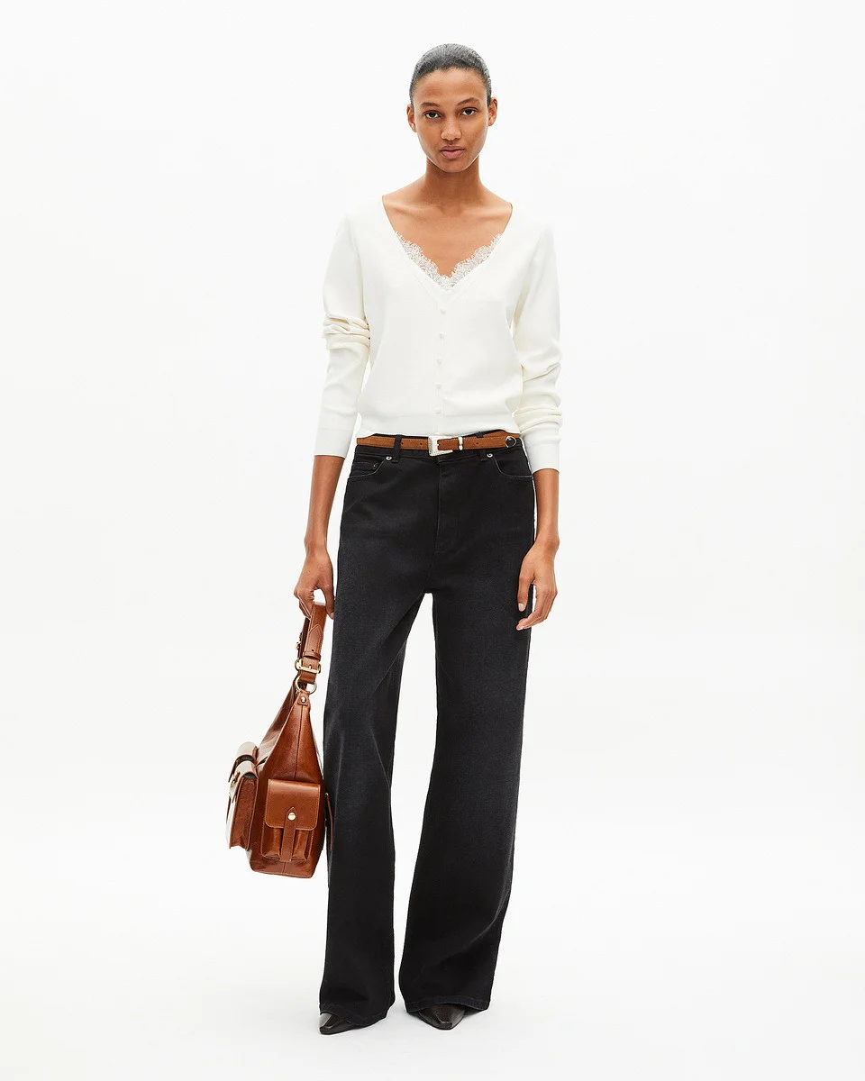 TROMPE L'OEIL EFFECT SWEATER WITH ECRU LACE - 1