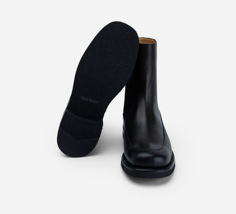 Square Toe Side Zip Boot - Black Calf Leather 4