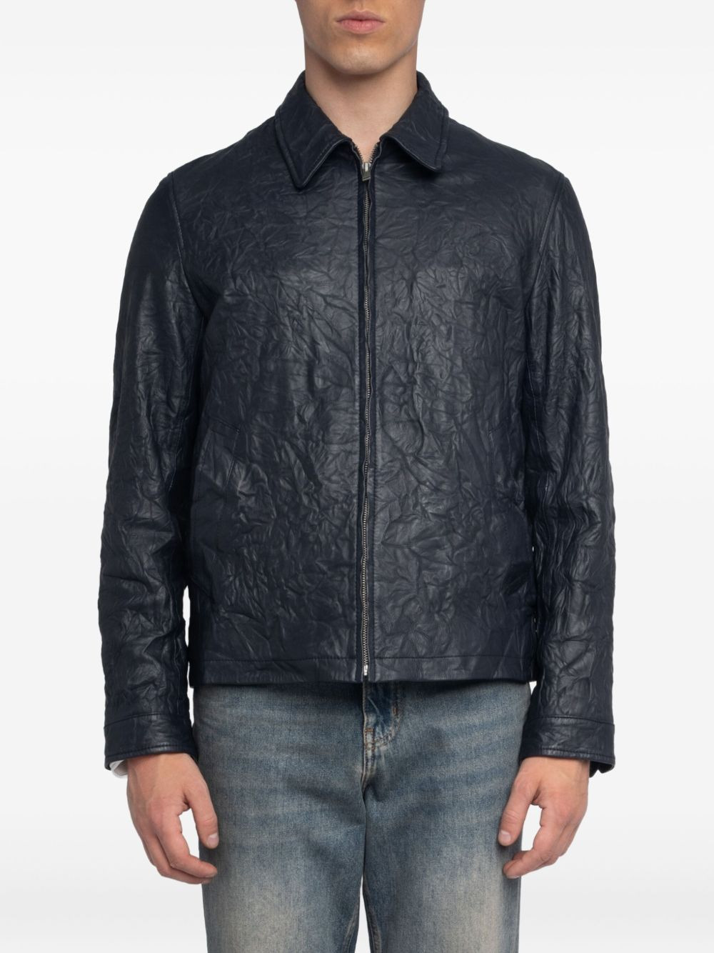 zip-up leather jacket - 4