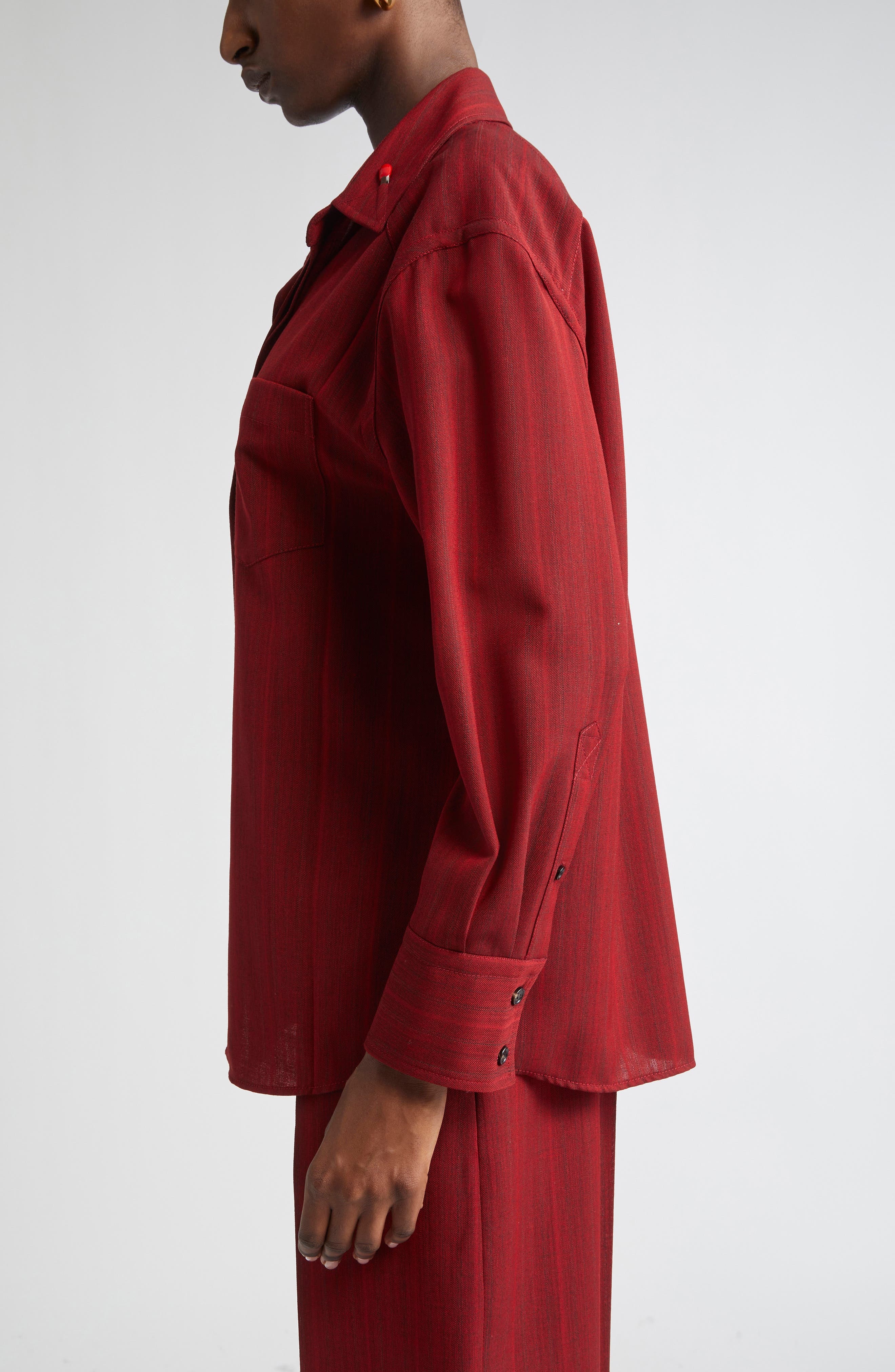 Bottega Veneta Subtle Stripe Wool Blend Button-Up Shirt in 6516 Red/Grey Melange at Nordstrom - 4