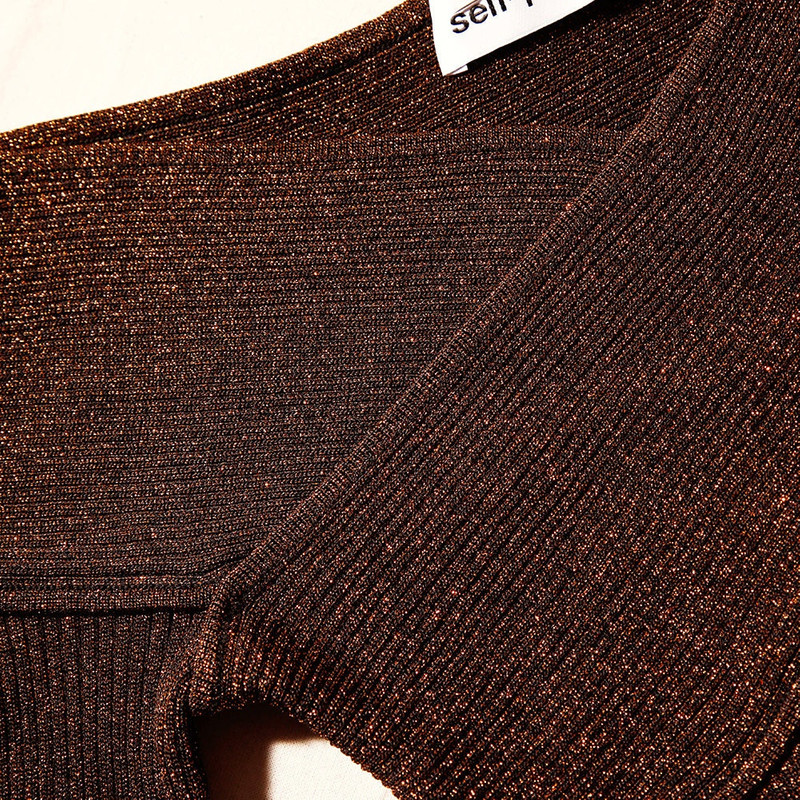Brown Lurex Knit Off Shoulder Top 4