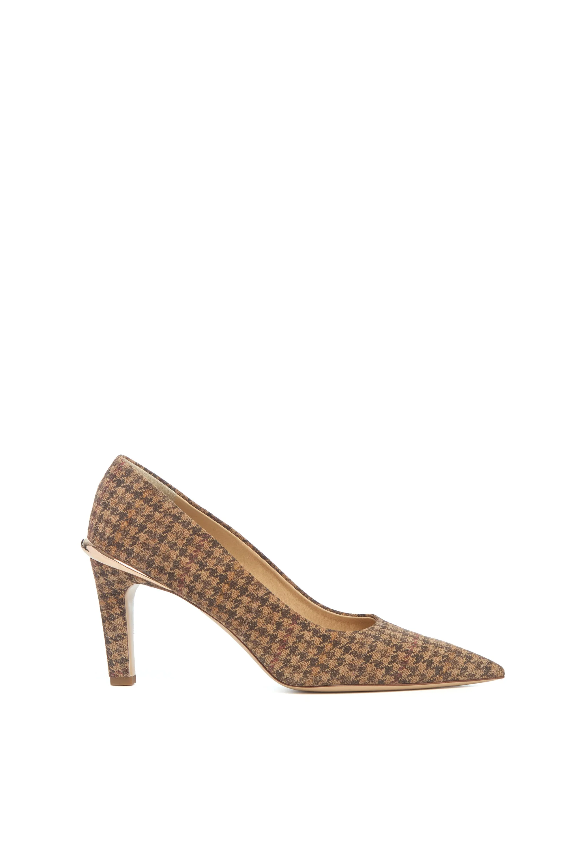 Edwina High Heel Stiletto Pump in Camel Multi Suede Houndstooth - 1