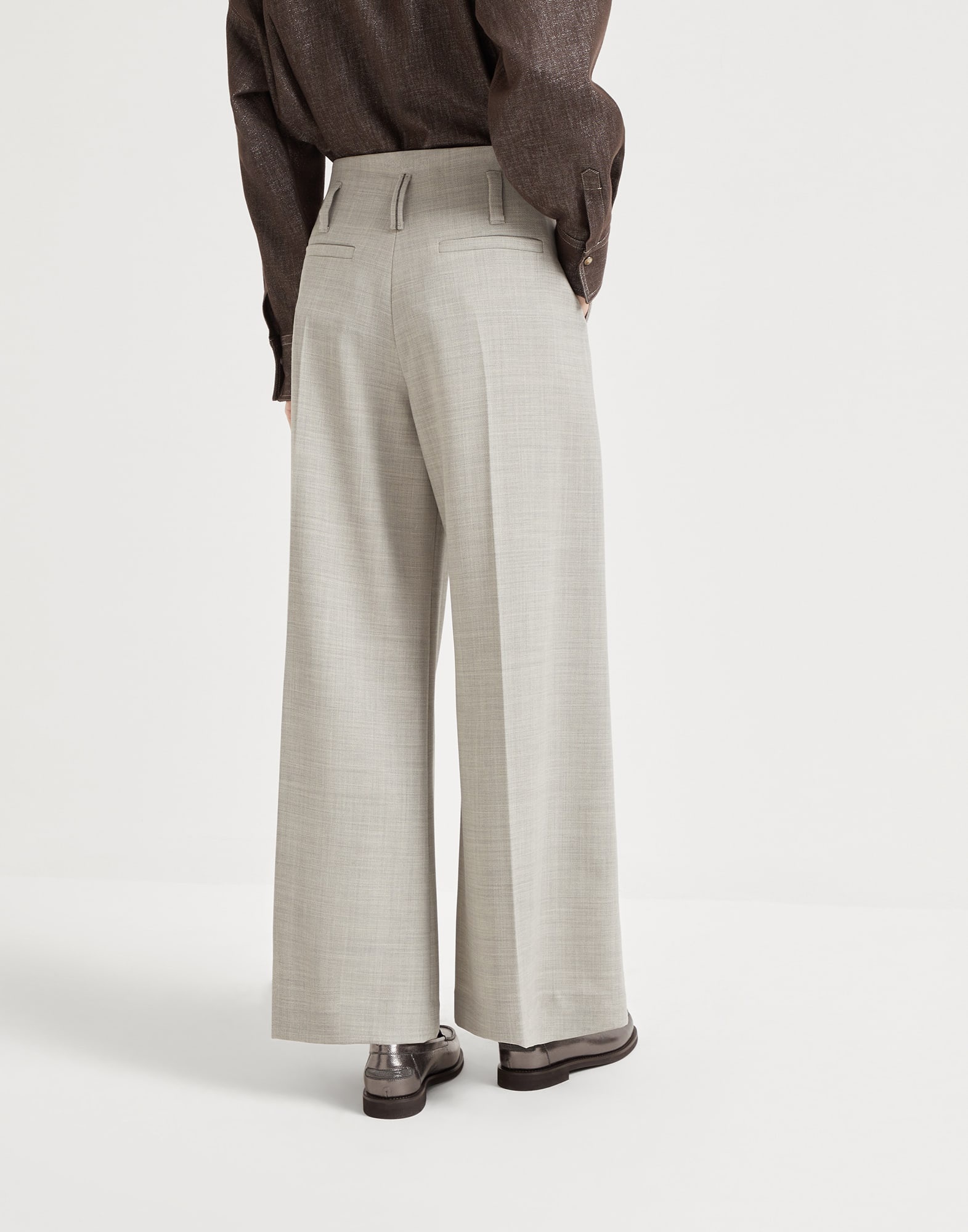 Virgin wool fluid crêpe twill flared sartorial trousers with monili - 2