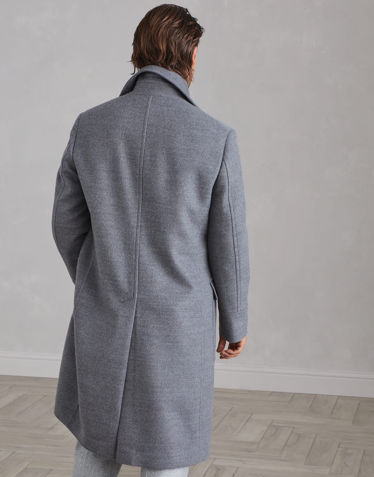 Wool double beaver cloth one-and-a-half-breasted coat with patch pockets and metal buttons - 2
