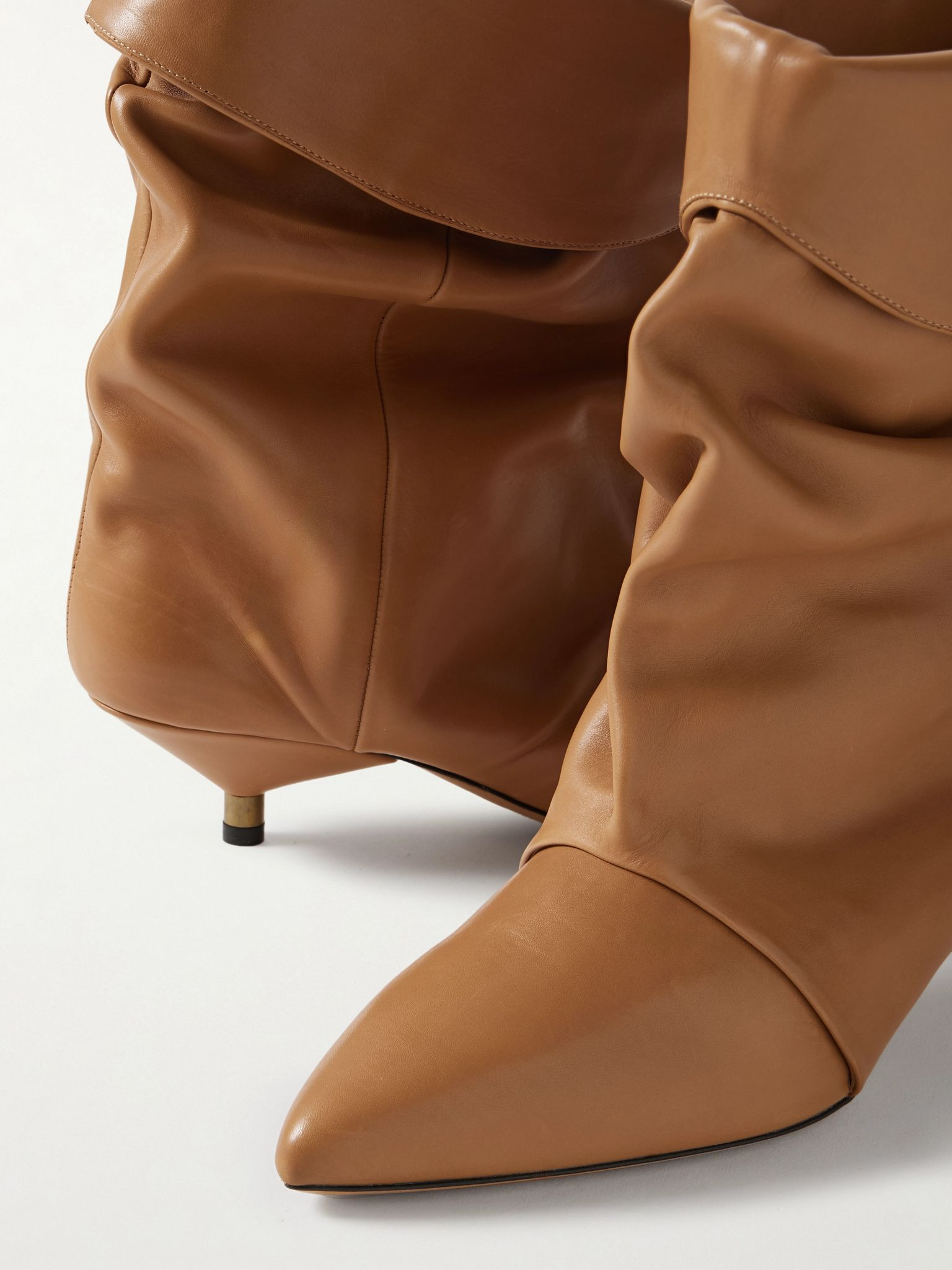 Edrik gathered leather ankle boots Camel - 4