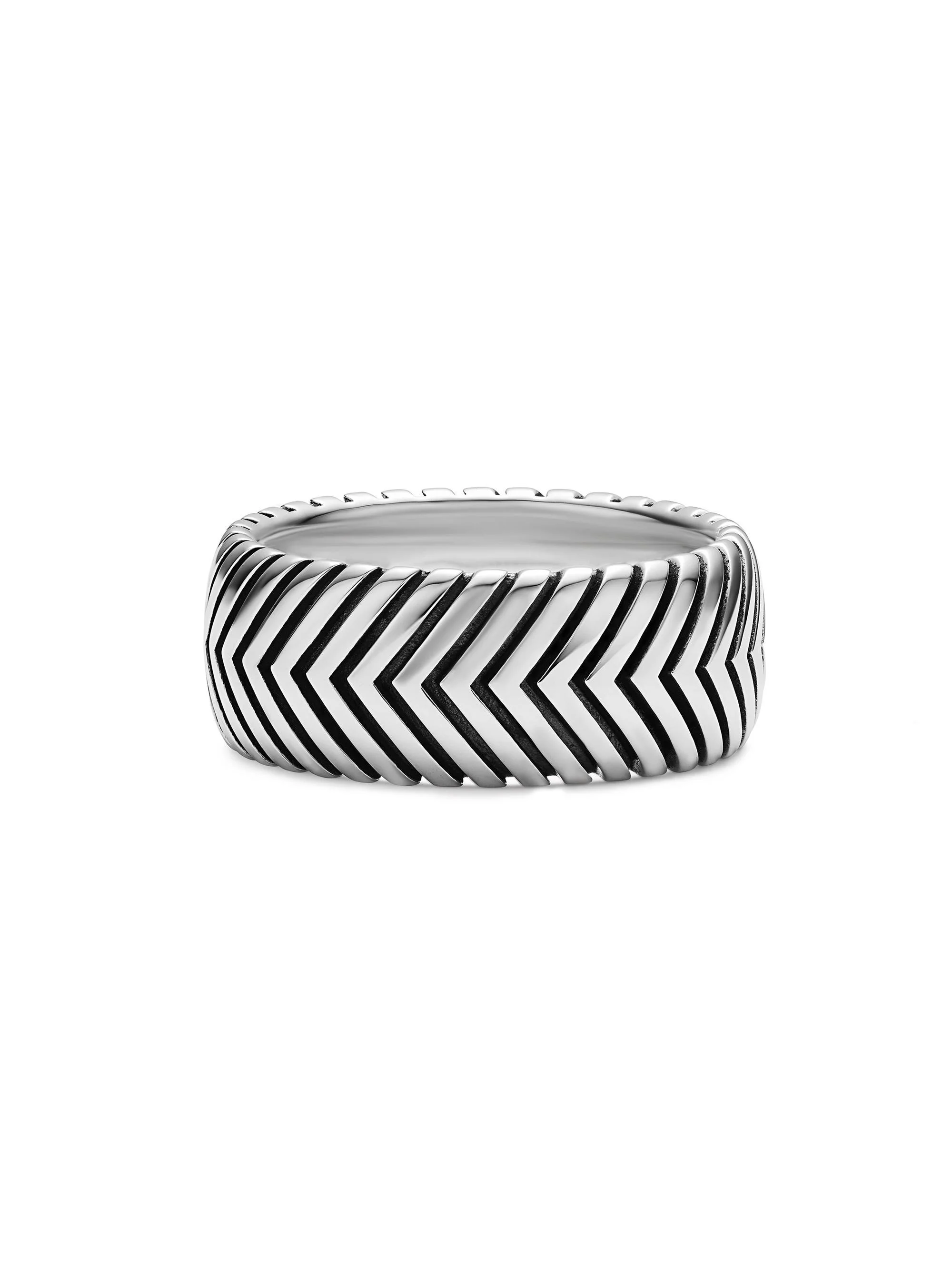Men's Chevron Band Ring in Sterling Silver, 10MM - Silver - 1