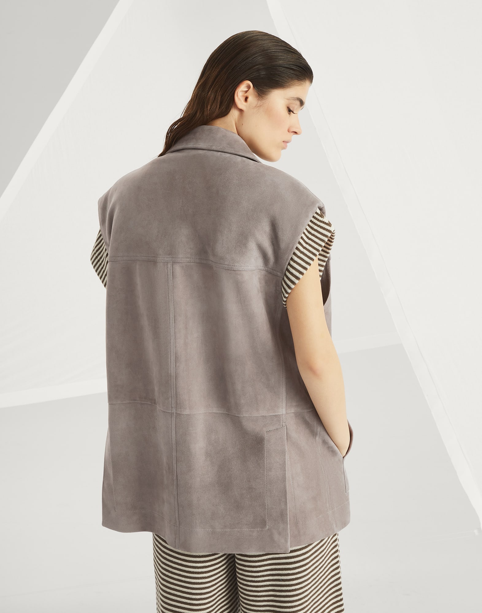 Couture suede four-pocket vest with monili - 2