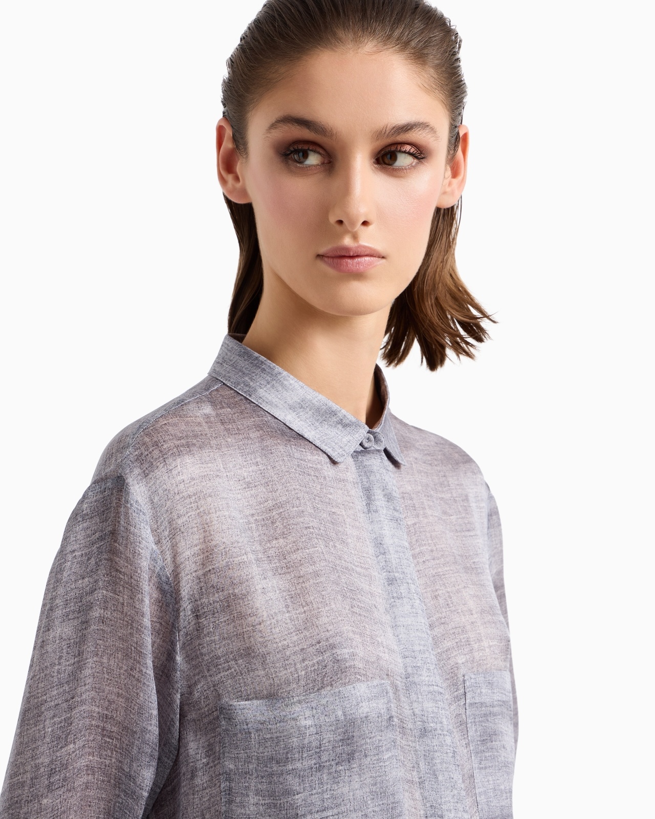 SILK-CHARMEUSE MÉLANGE-PRINT SHIRT - 5