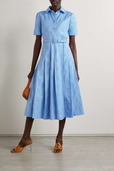 GUCCI Belted pleated cotton Oxford-jacquard midi dress outlook