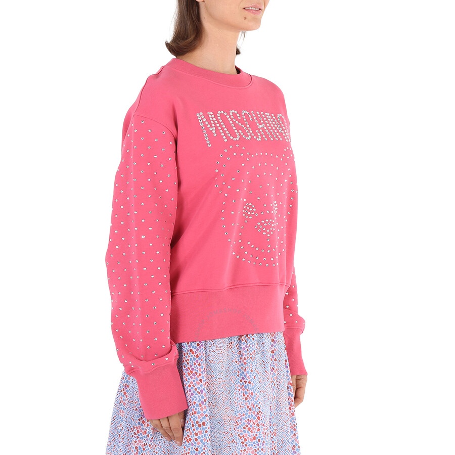 Moschino Ladies Fantasy Print Fucsia Crystal Teddy Bear Organic Cotton Sweatshirt - 4