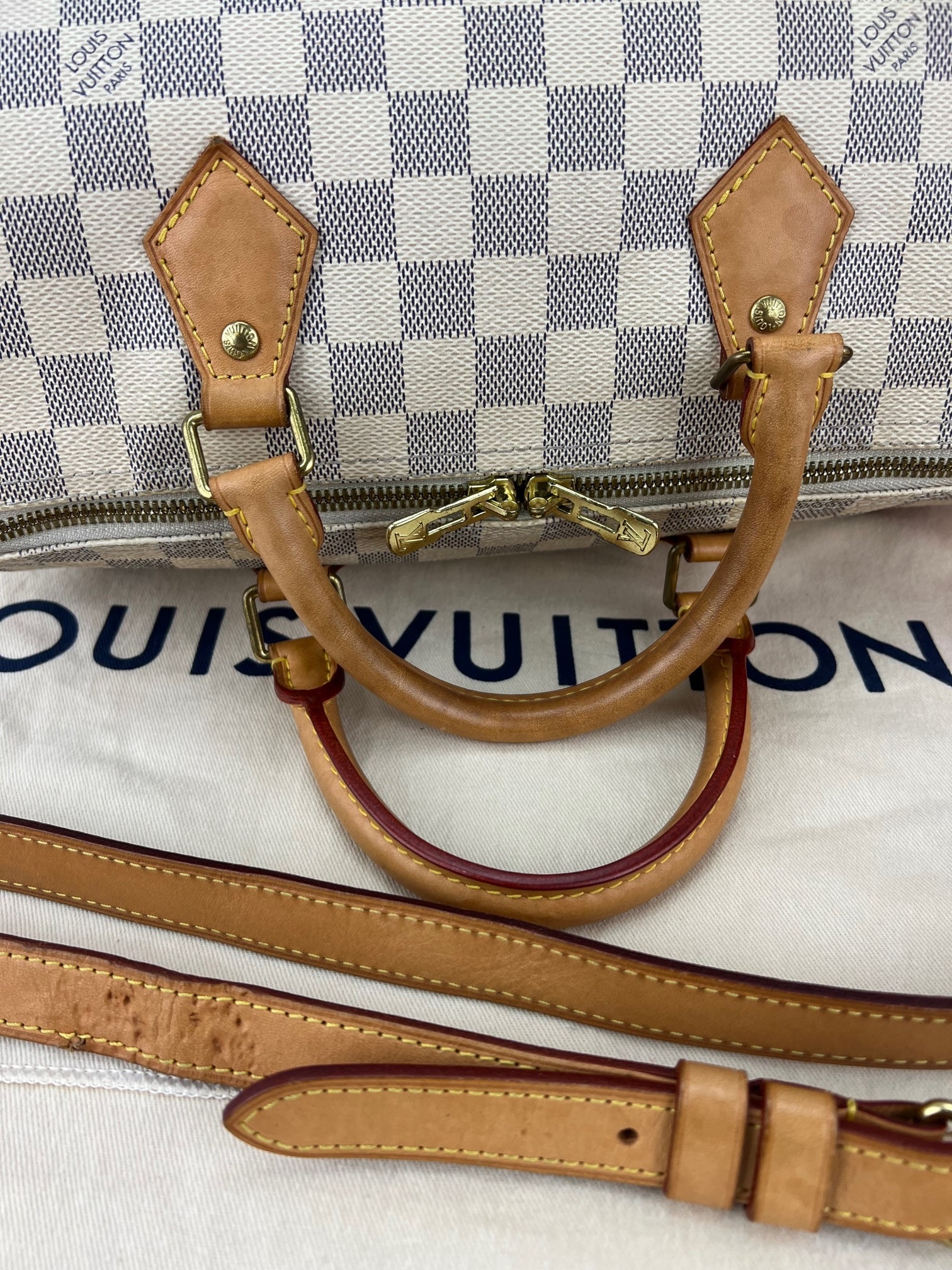 LOUIS VUITTON Speedy Bandouliere 30 Damier Azur Shoulder Hand Bag Added Insert Preowned - 7
