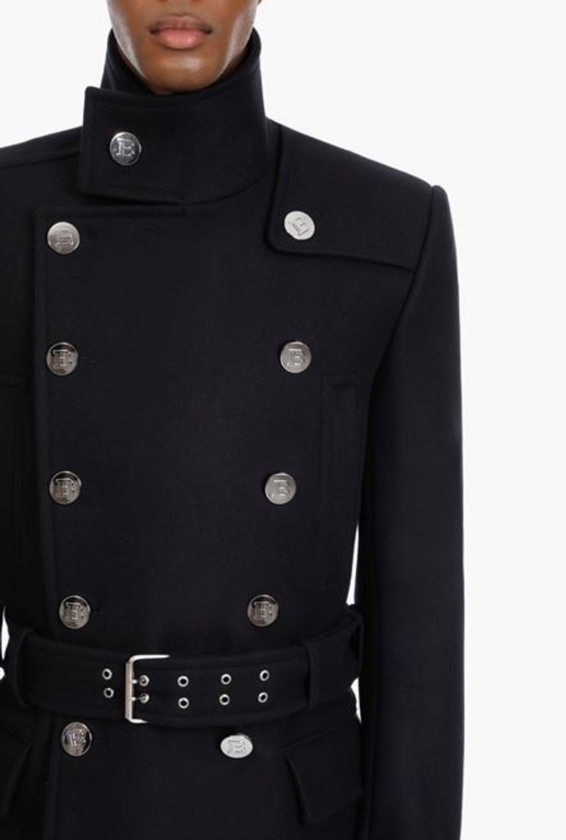 Black double-breasted wool coat 6