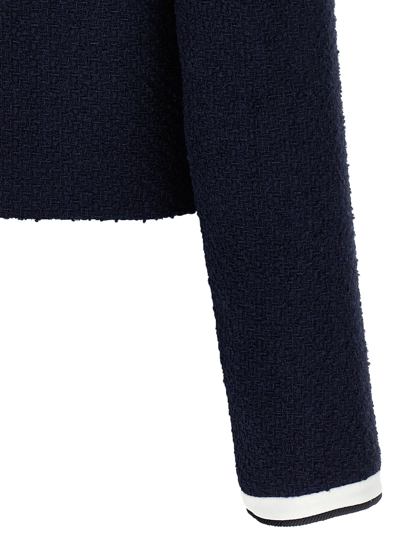 Navy Boucle Contrast Collar Blazer And Suits Blue - 4