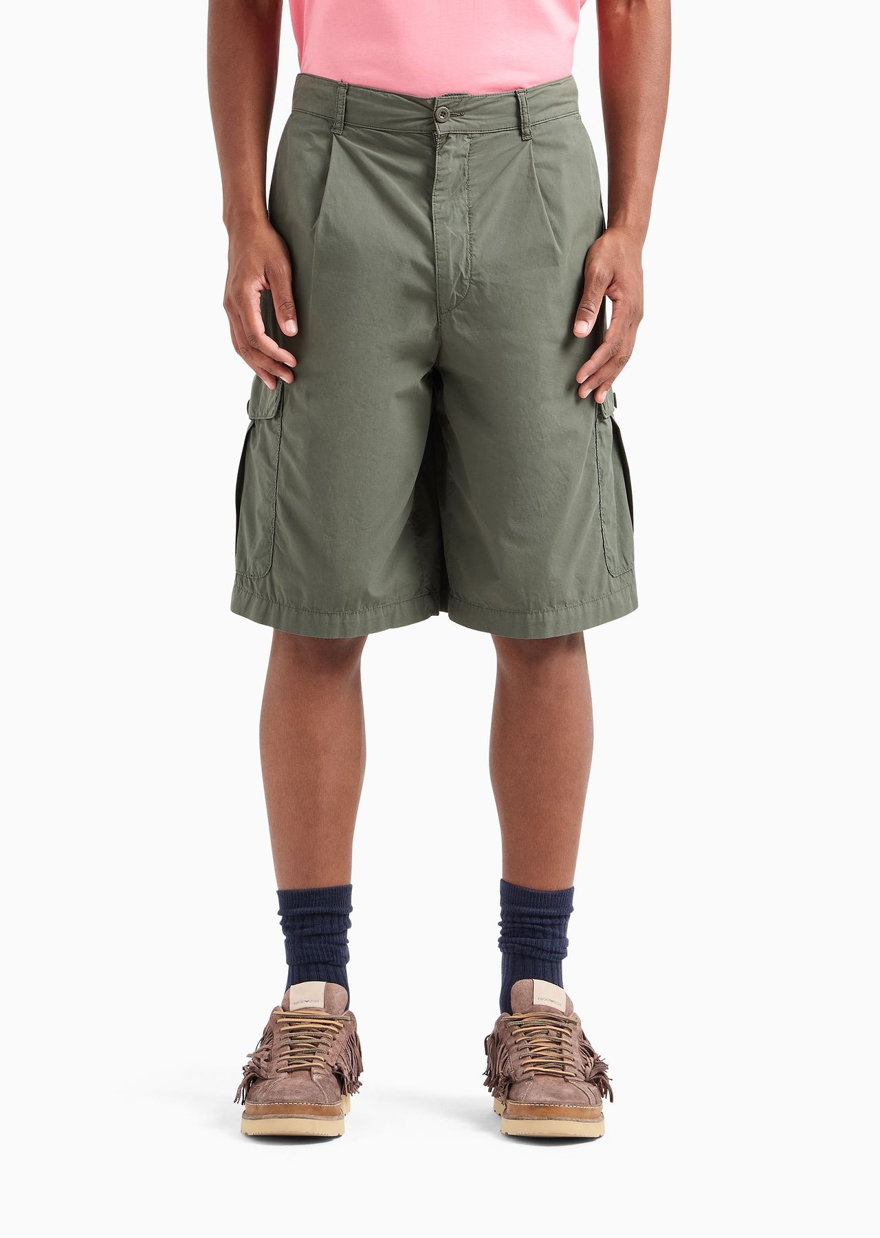 Emporio Armani Sustainability Values Capsule Collection garment-dyed organic poplin cargo Bermuda sh - 2