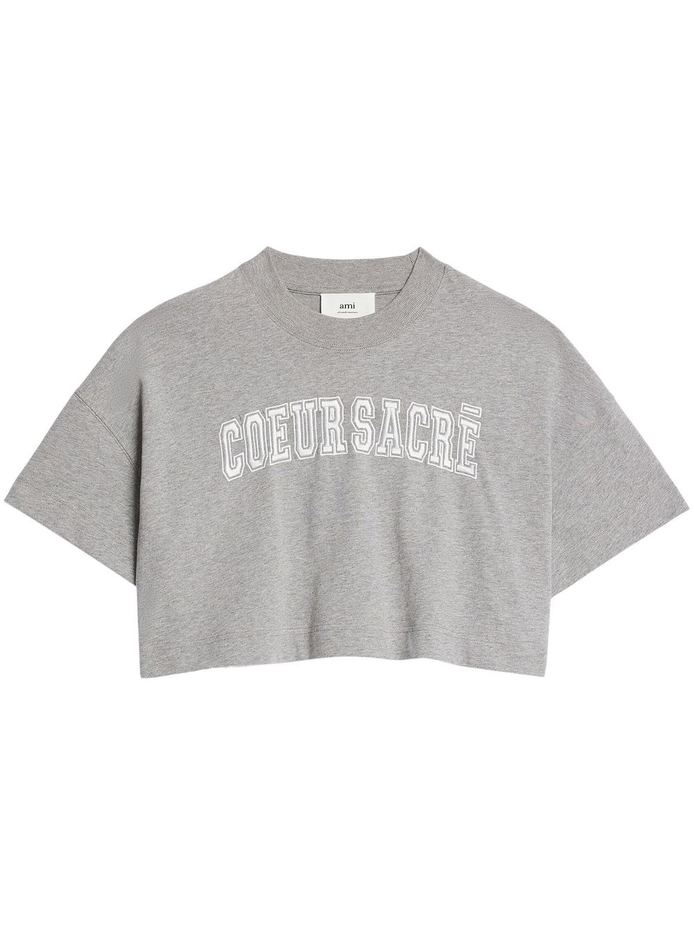 AMI Paris★グレー Coeur Sacre Tシャツ AMI Paris Couer Sacré cropped cotton T-shirt | REVERSIBLE