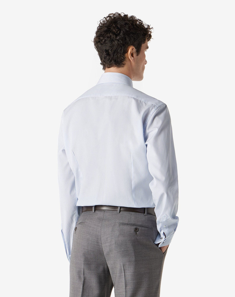 White cotton poplin shirt with light Blue stripes 3