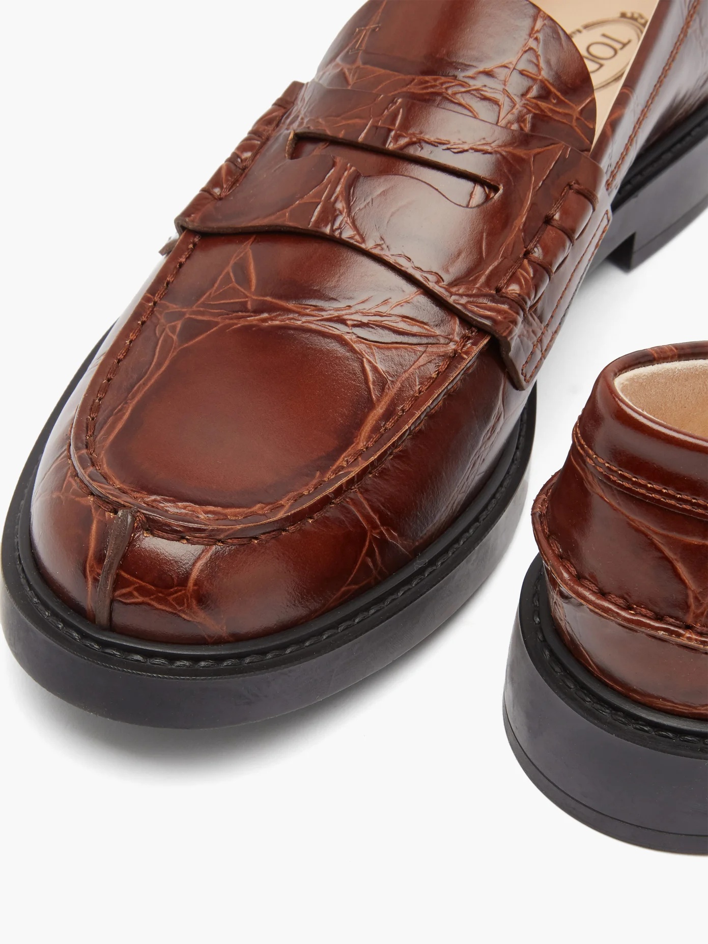 Crocodile-embossed leather loafers - 6