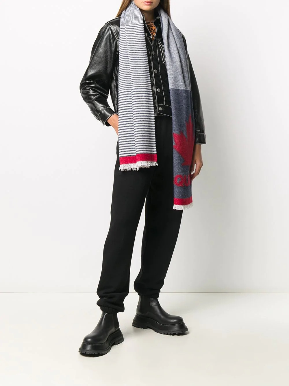 contrast panel logo knit scarf - 2