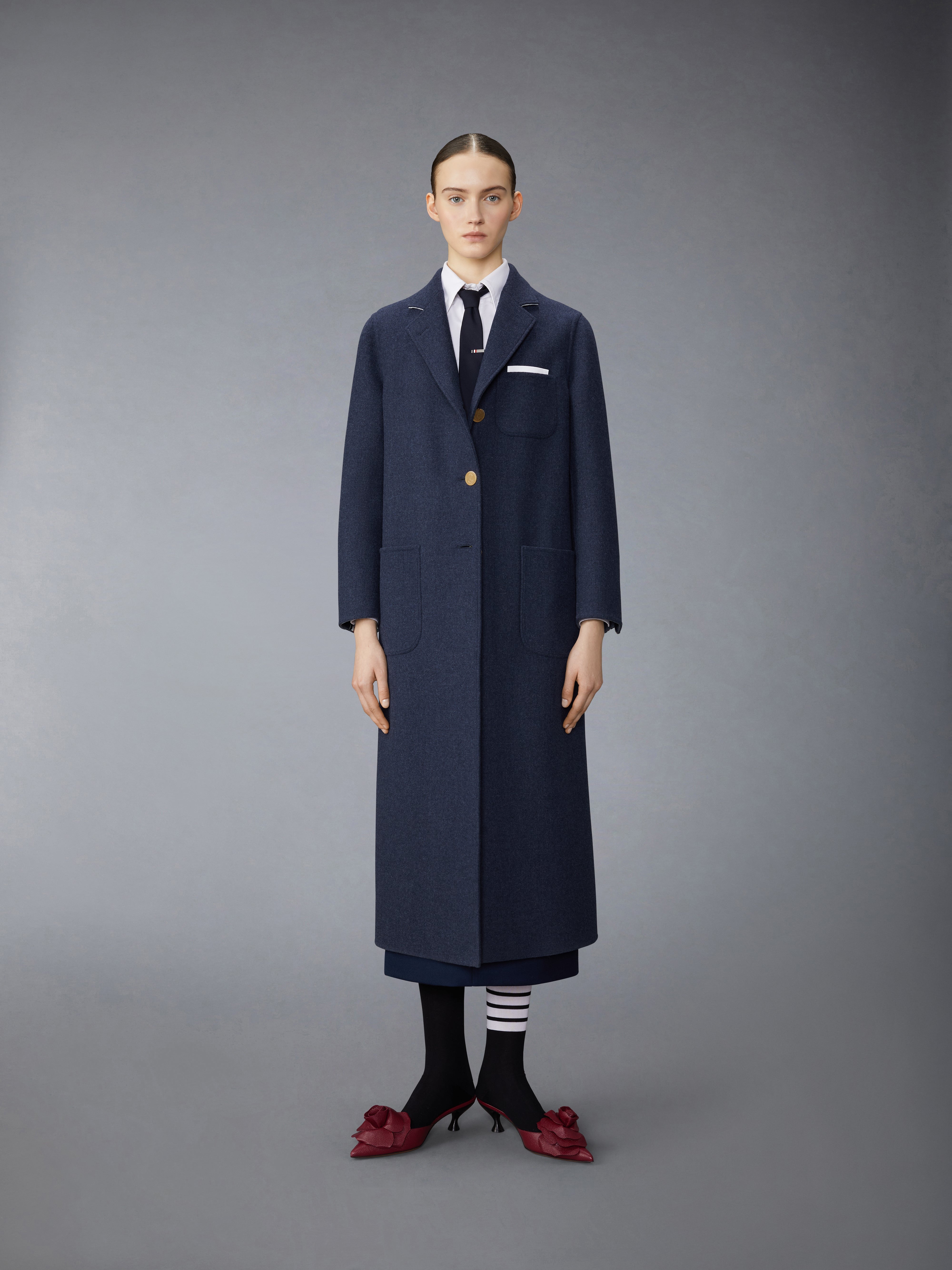 DOUBLE FACE MELTON SOLID SPLITTABLE ELONGATE SACK OVERCOAT - 2