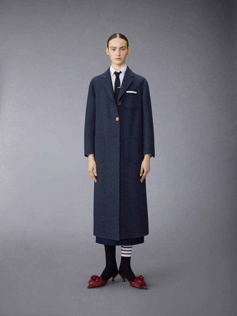 Thom Browne DOUBLE FACE MELTON SOLID SPLITTABLE ELONGATE SACK OVERCOAT outlook