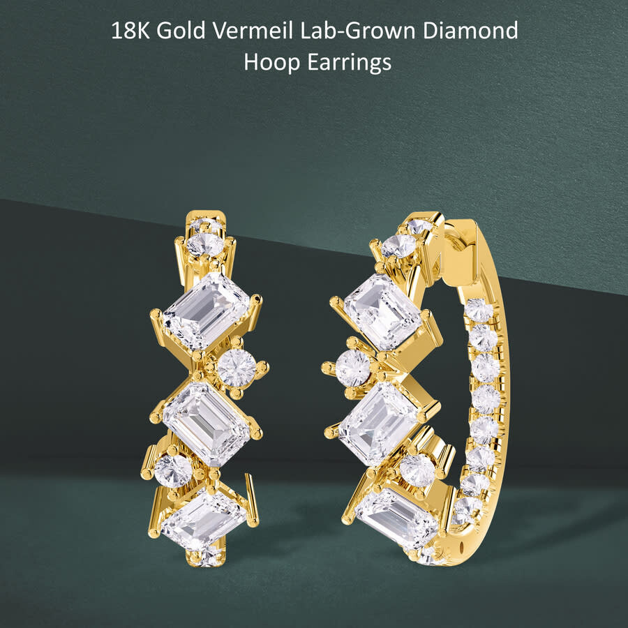 Diamond2Deal - Diamond2Deal 18k Vermeil Plated Silver 2.5 Ct Multi Shape Lab Grown Diamond Hoop Earrings VVS-VS, E- - 2