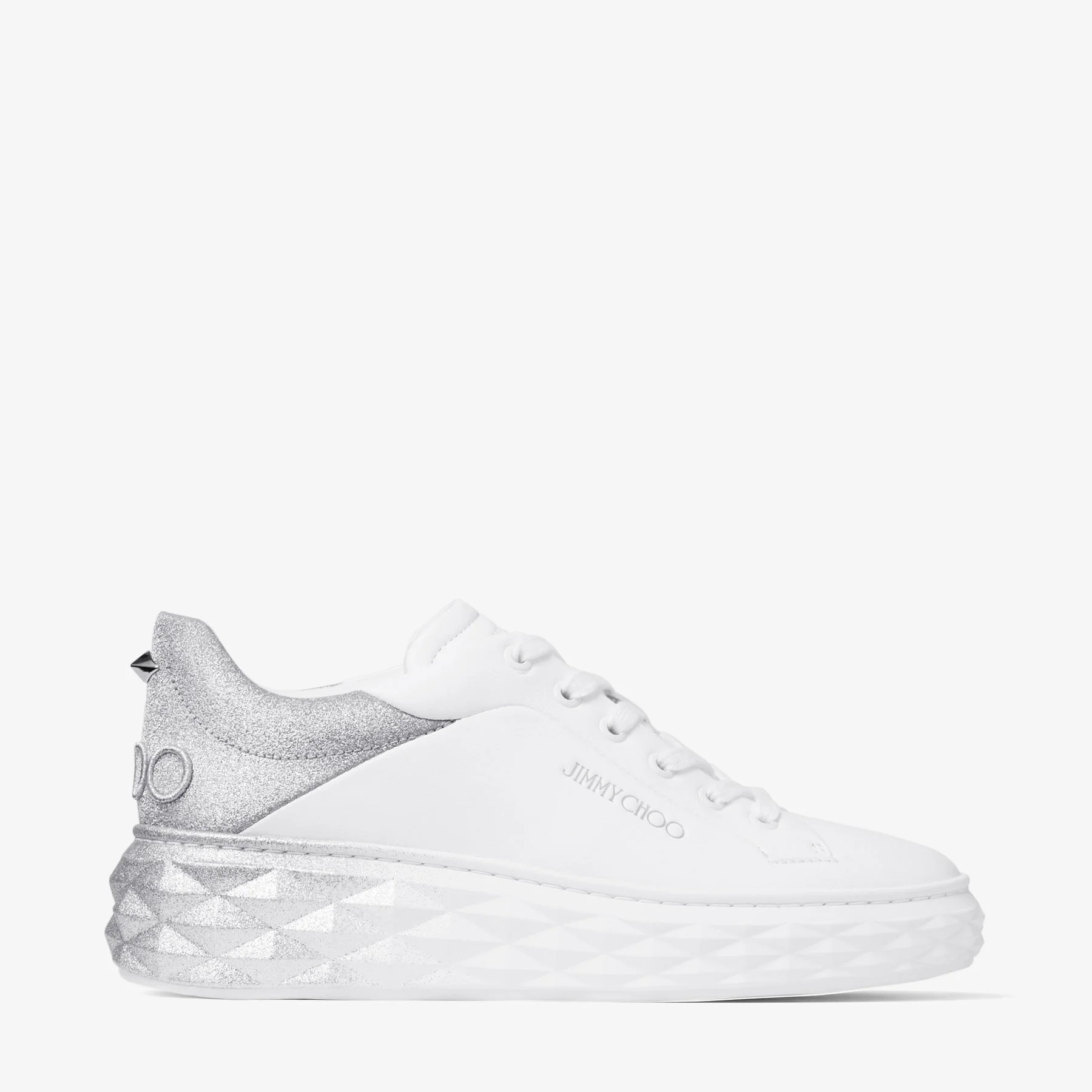 Diamond Maxi F II White & Silver Nappa Leather Glitter Trainers - 1