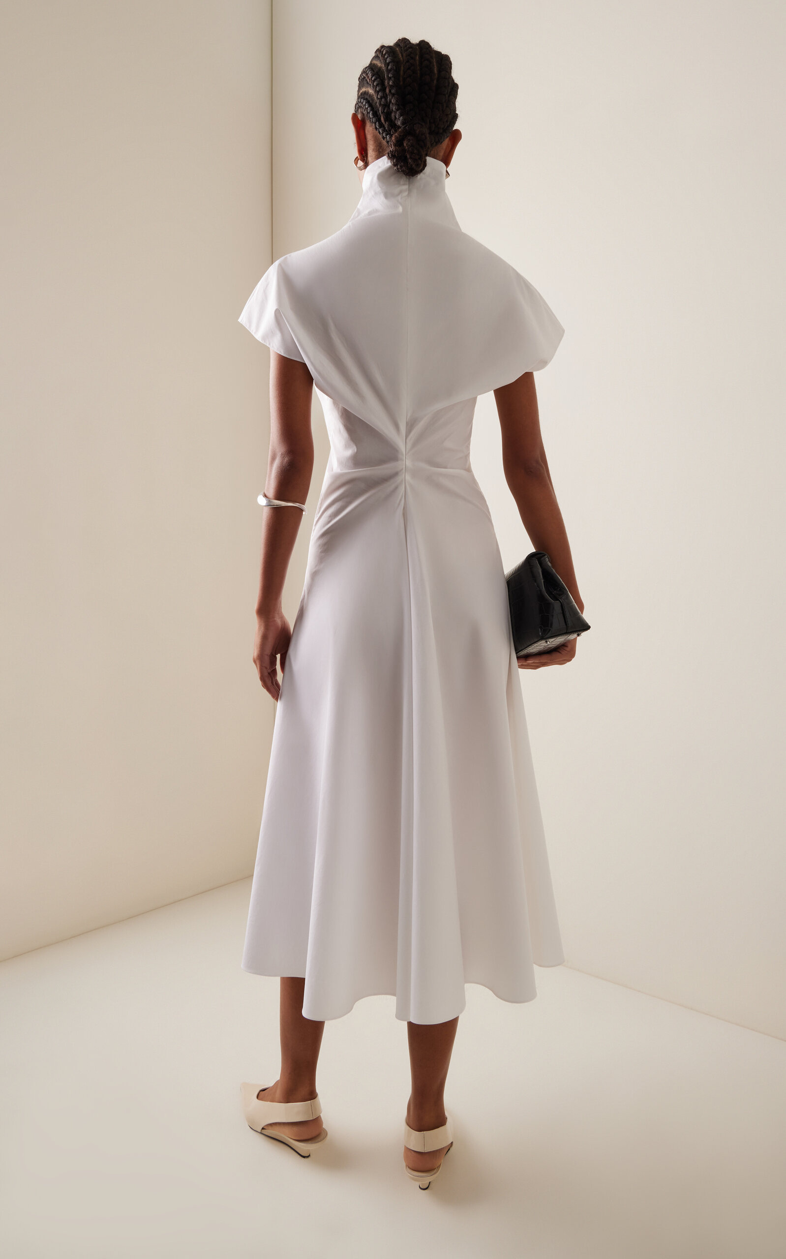 Torqued Cotton Poplin Midi Dress white - 4