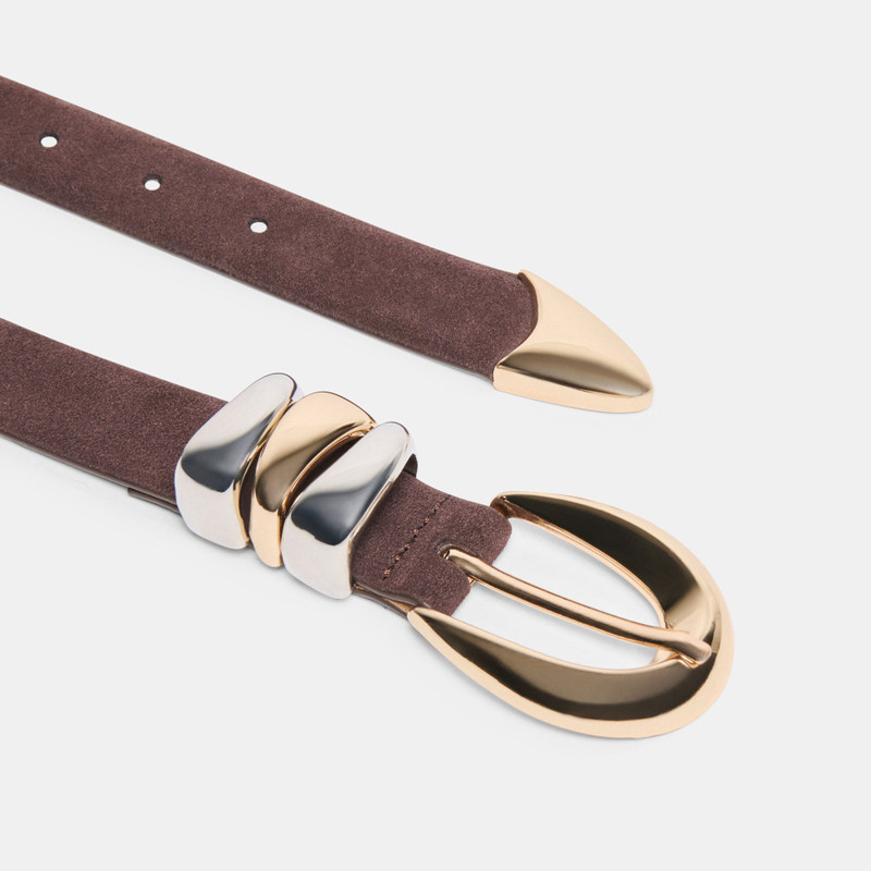 MIXED METAL BUCKLE BELT MAHOGANY 3