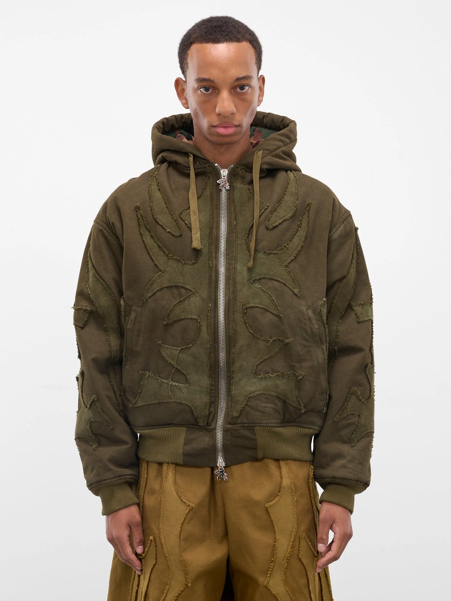 Khaki Graphic Antler Winter Hoodie - 1