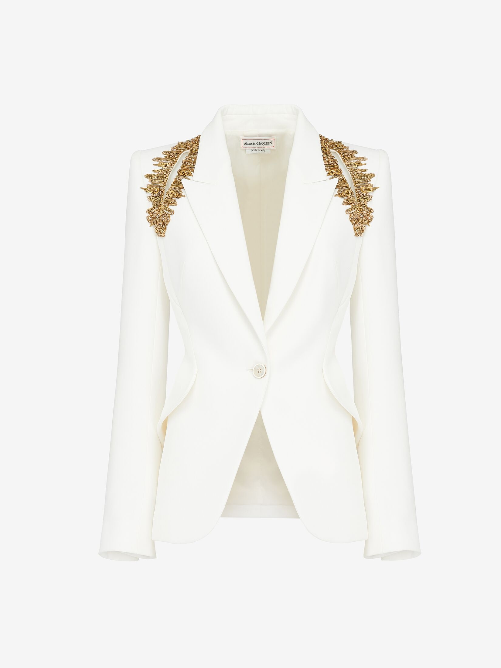 Women's Peak Shoulder Leaf Crepe Jacket in Light Ivory - 1