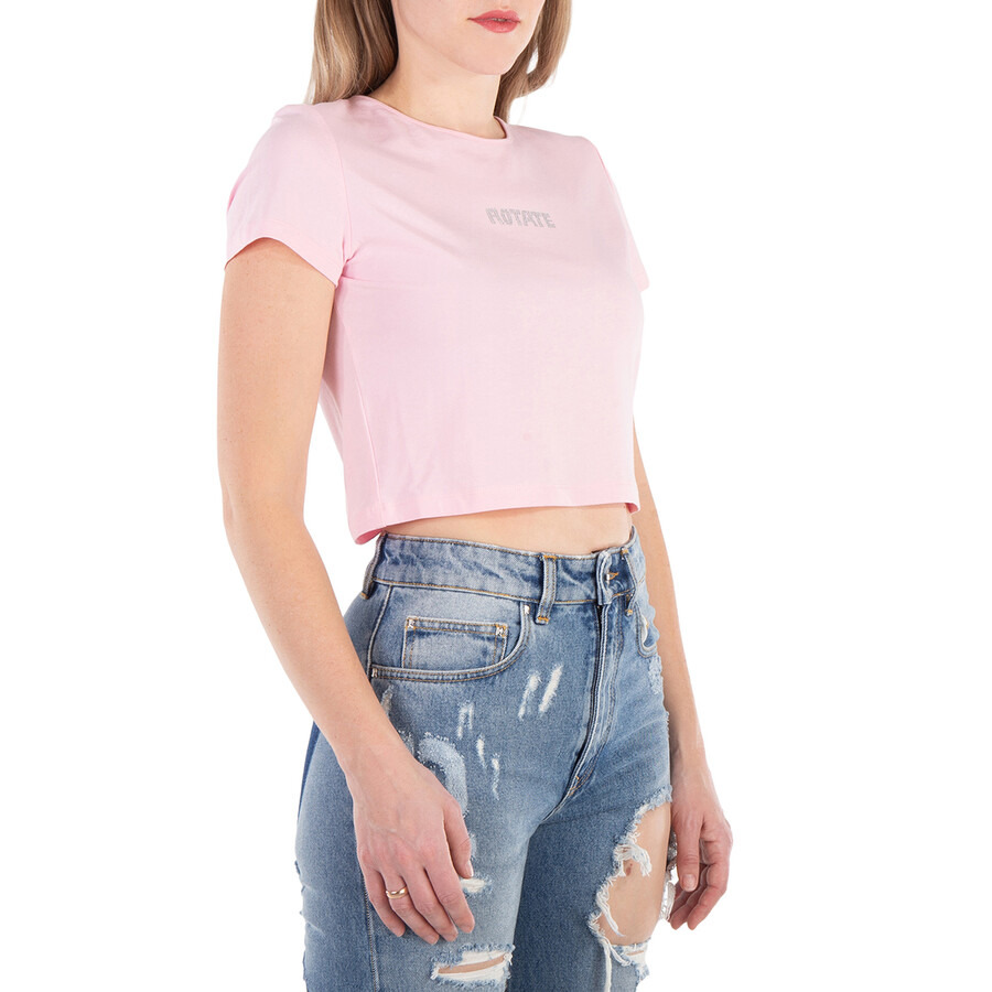 Rotate Logo-Print Crystal-Embellished Crop Top, Brand Size 40 ( US Size 6 ) - 2