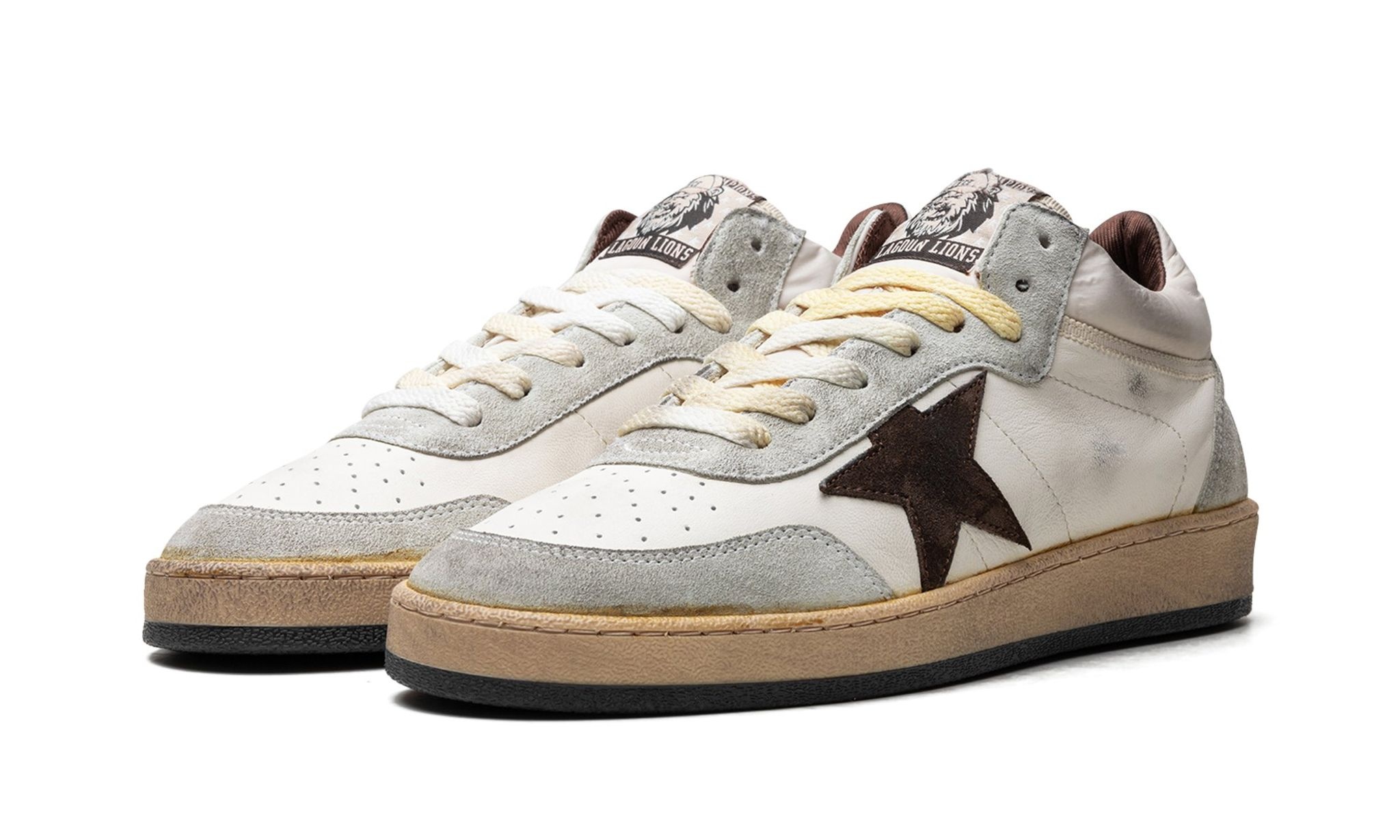 BALLSTAR MID NAPPA AND NYLON UPPER SUEDE TOE STAR AND SPUR "WHITE BEIGE ICE BROWN" - 2