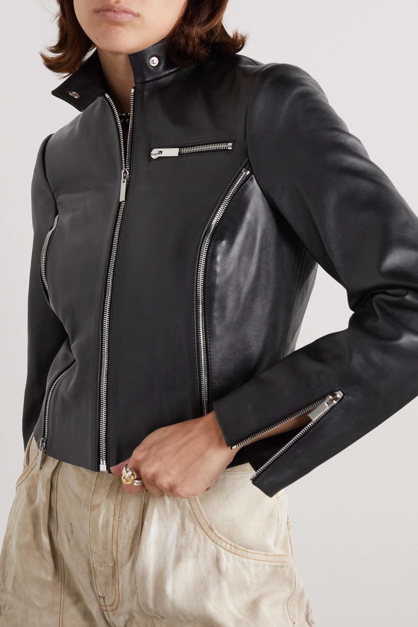 Leather biker jacket - 3