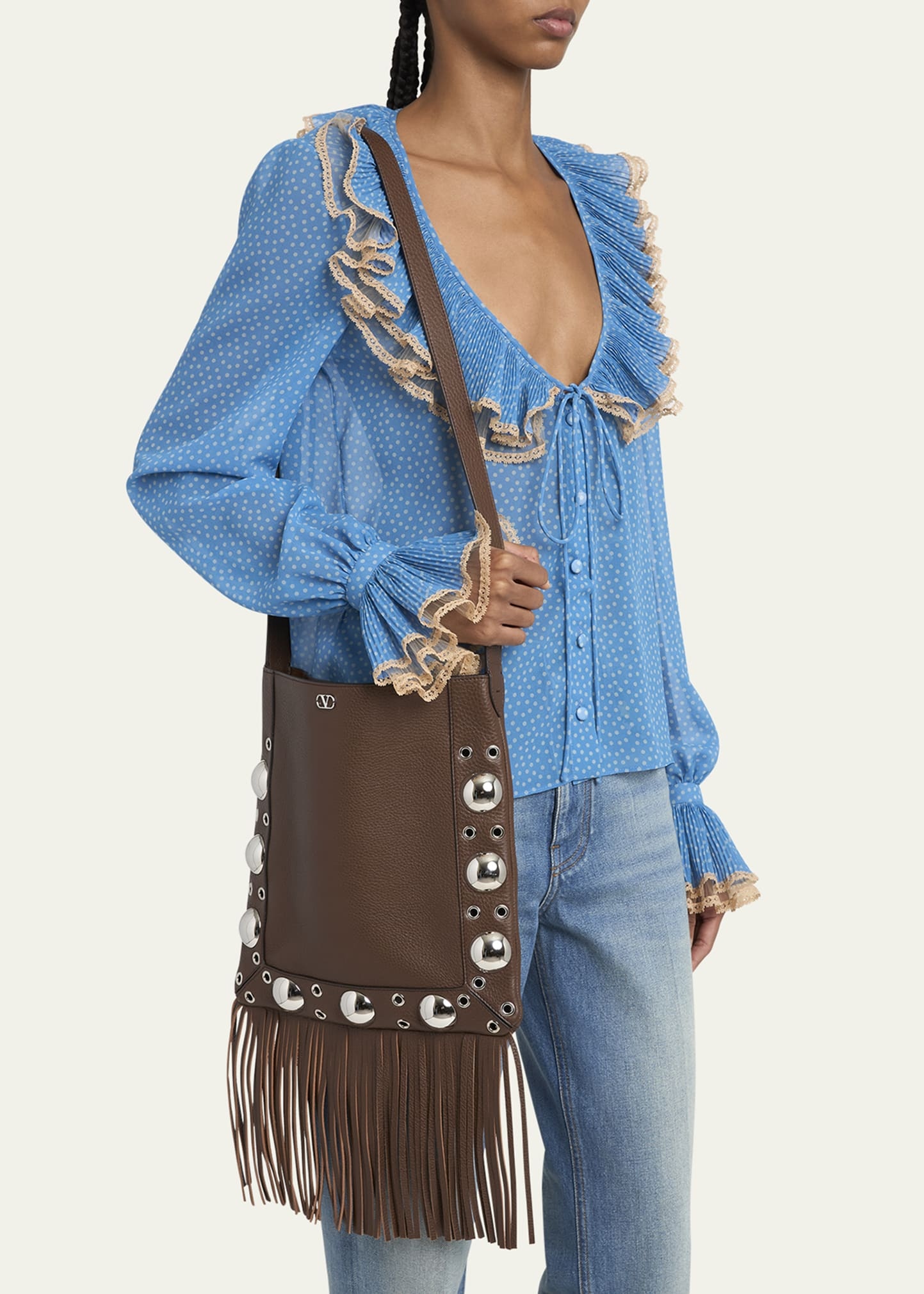 Nellcote Fringe Studded Leather Crossbody Bag - 2