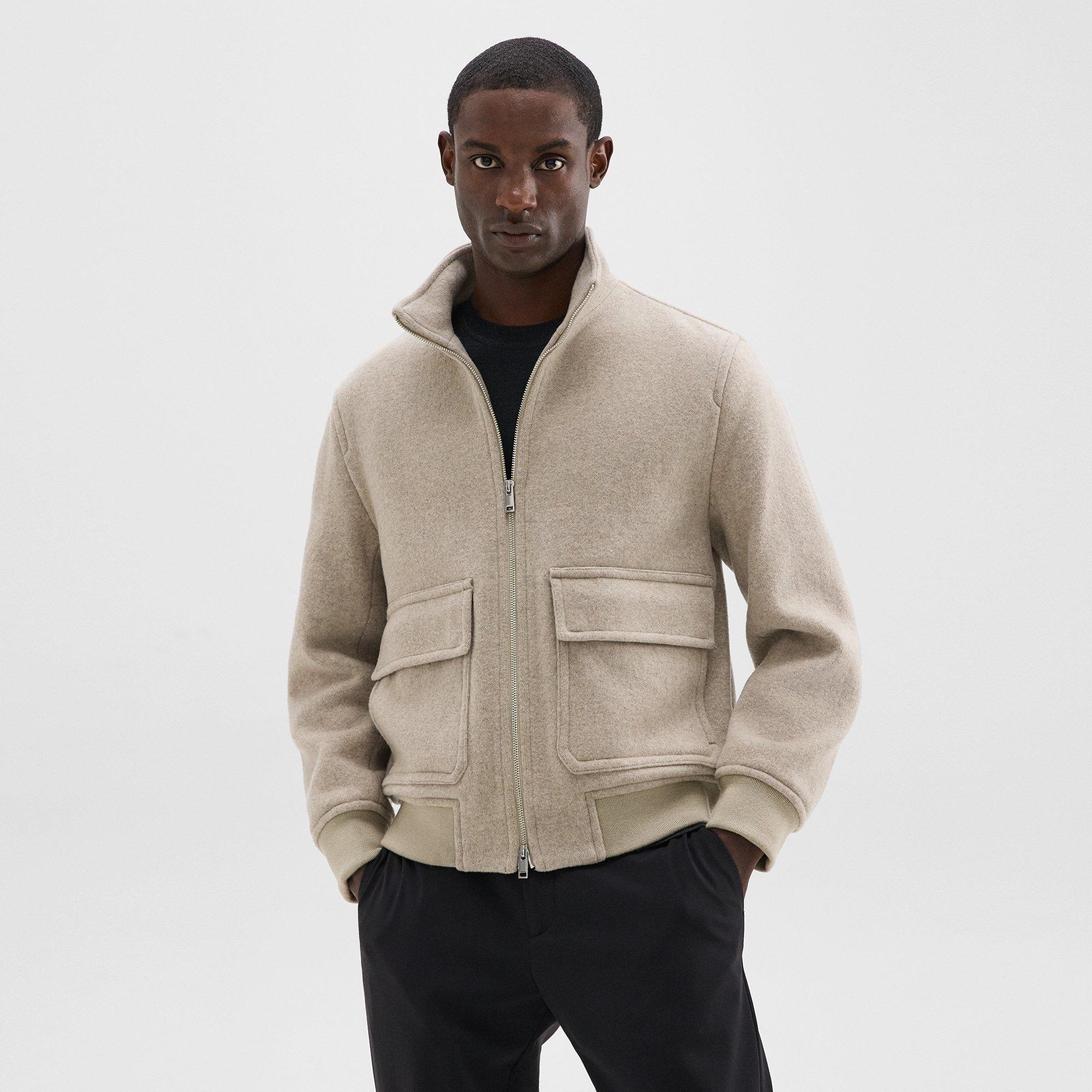 Straight Bomber Jacket in Mélange Wool-Blend Melton - 1