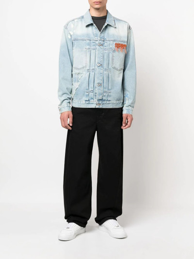 Marcelo Burlon County Of Milan distressed logo-embroidered denim jacket outlook