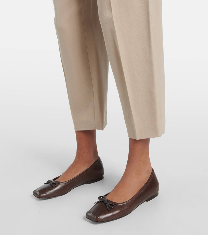 Embellished bow-detail leather ballet flats 4