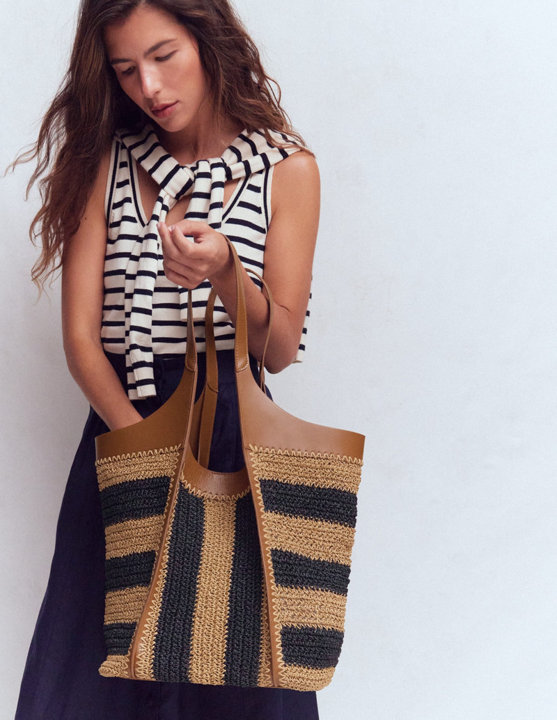 Straw Tote-Navy/Natural Stripe 3