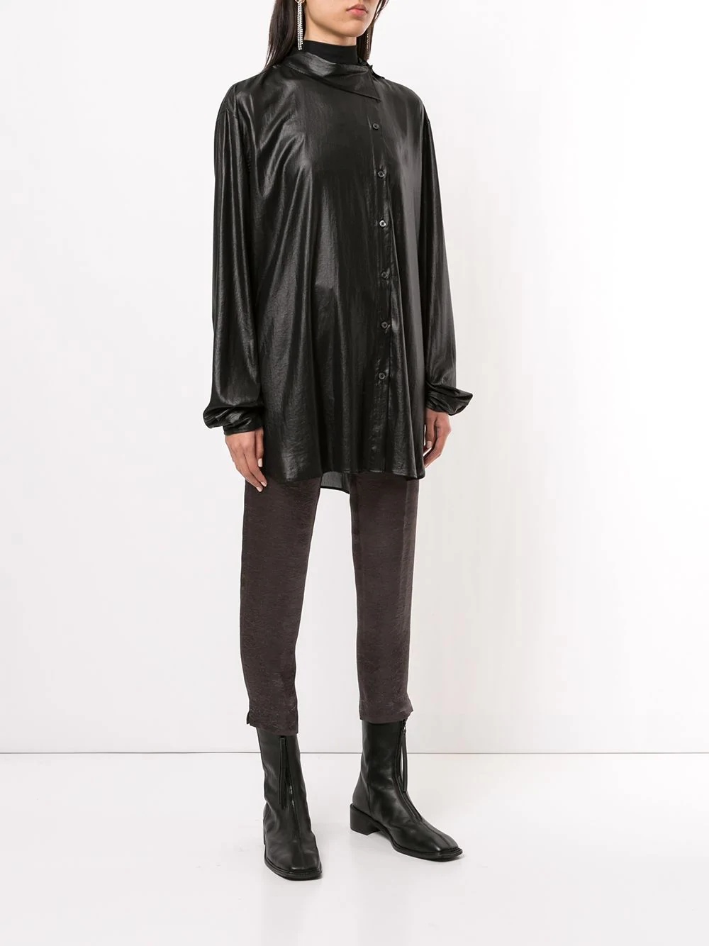 coated asymmetric collar shirt - 3