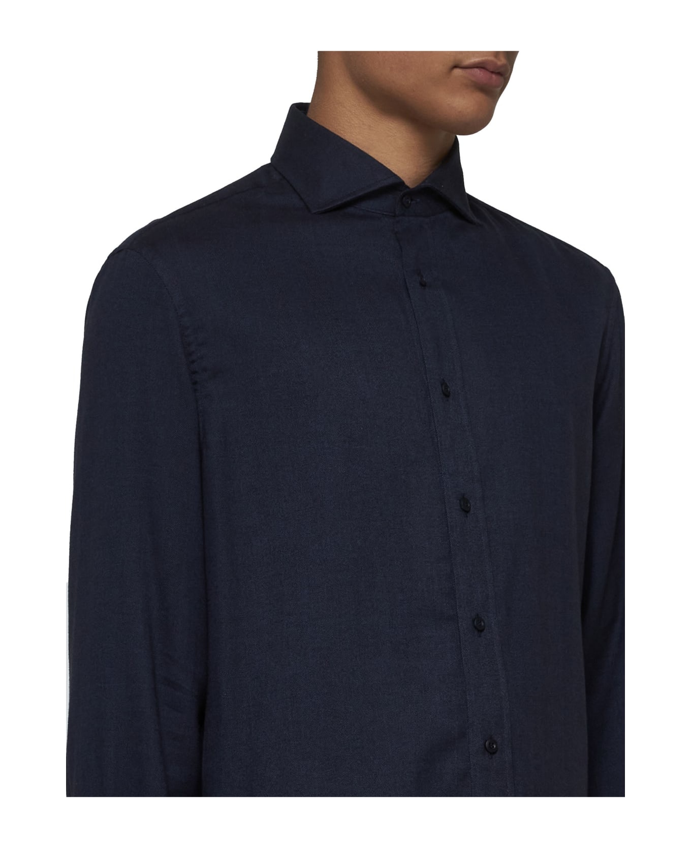 Slim Fit Shirt In Stretch Cotton Chevron Flannel - 5