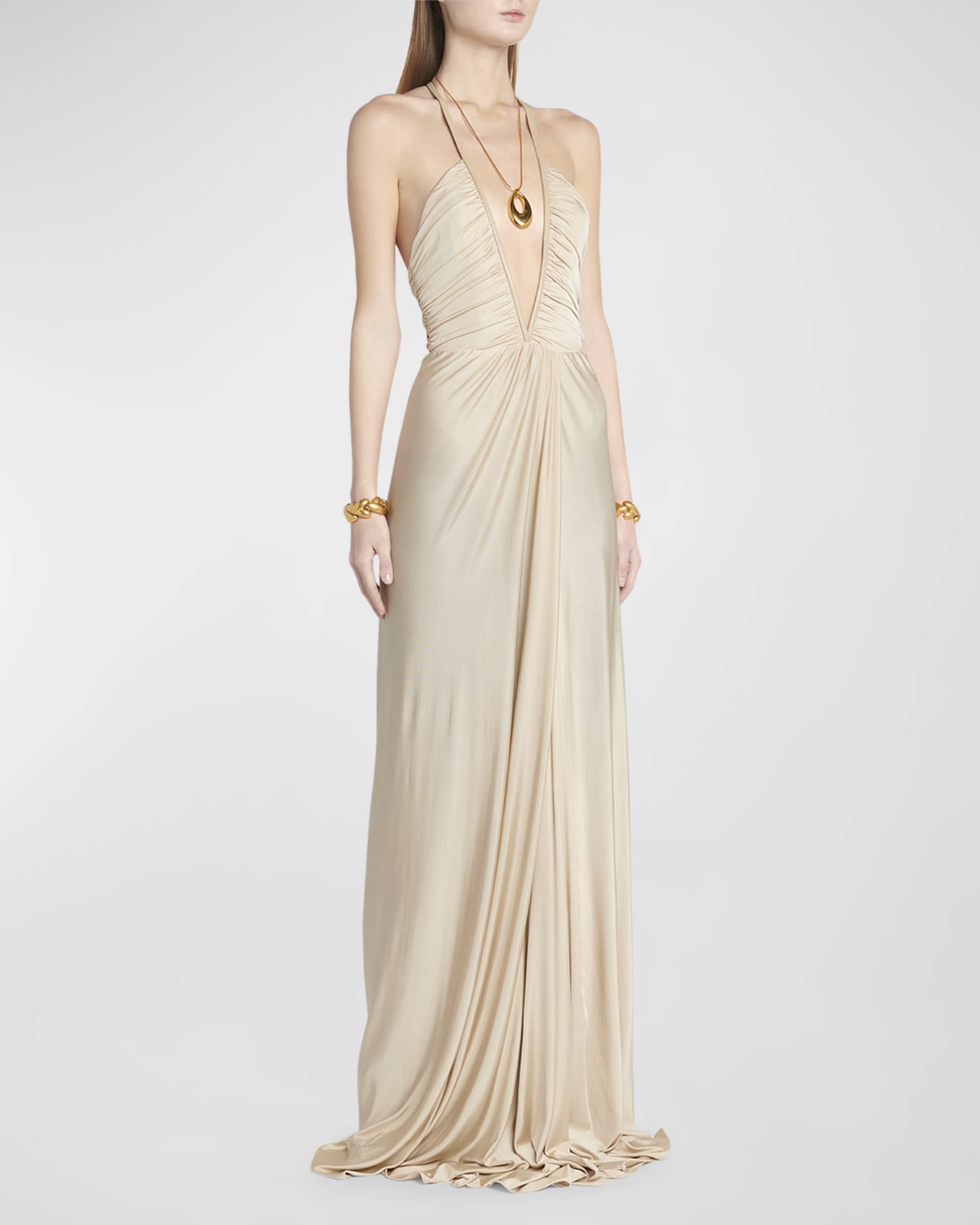 Plunging Ruched Fluid Jersey Slit Gown - 2