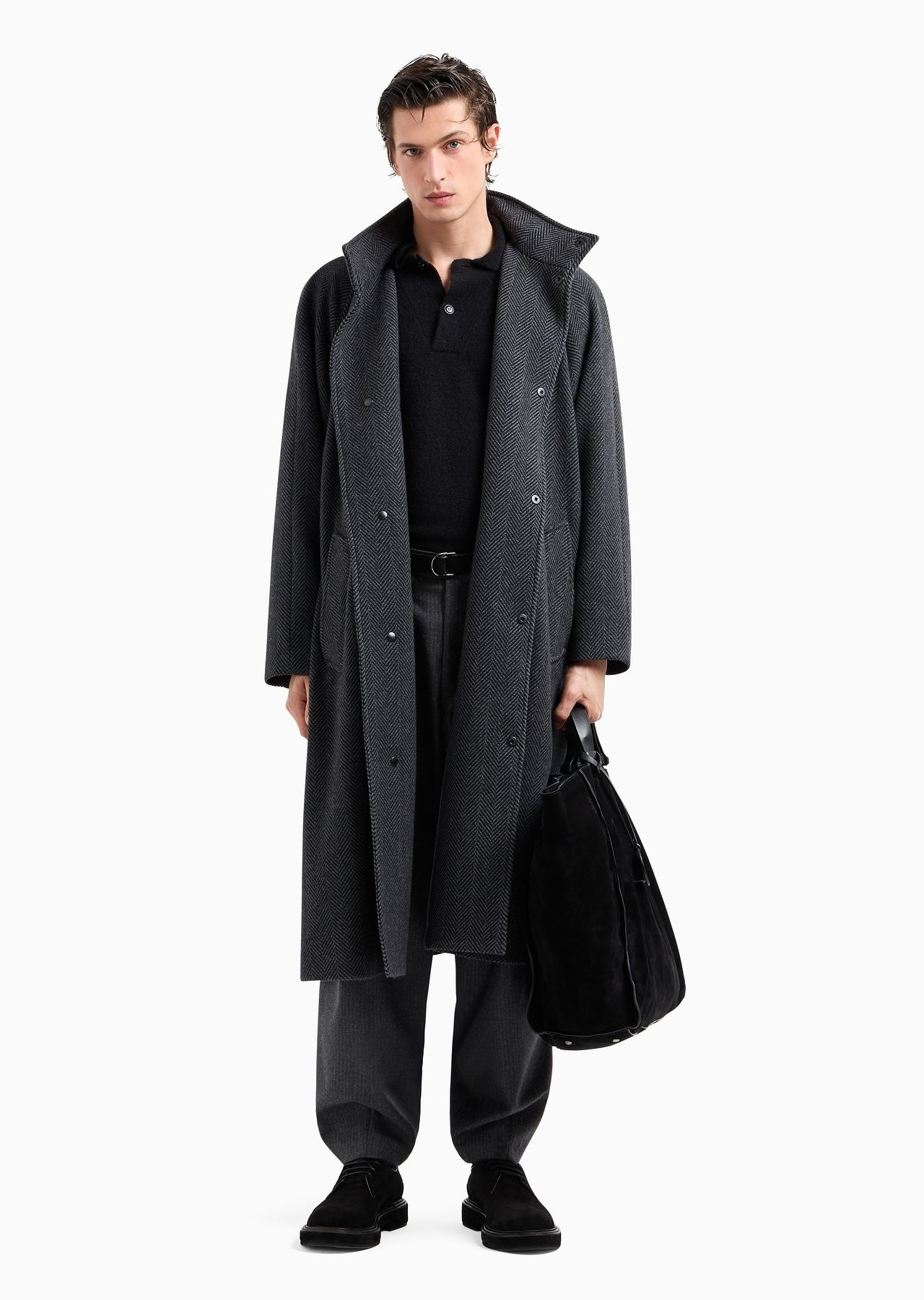 Long coat in chevron jacquard cashmere-blend cloth - 4